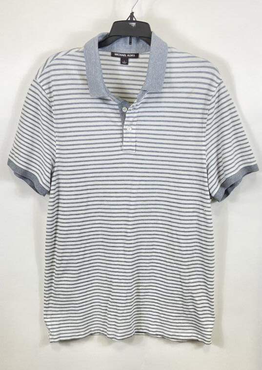 Michael Kors Men Gray Striped Polo Shirt L image number 1