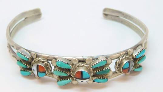 E.A. Ernest Zunie 925 Sterling Silver Turquoise Mother of Pearl & Coral Cuff Bracelet 13.9g image number 2
