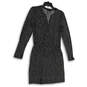 Womens Black Check Quarter Zip Cinched Waist Long Sleeve A-Line Dress Sz S image number 1