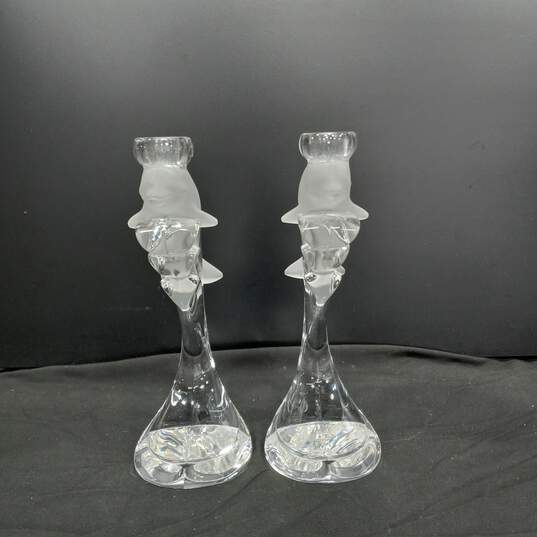 2pc Set of Lenox Full Lead Crystal Dolphin Candlesticks image number 3