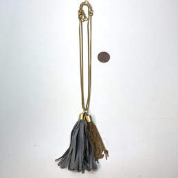 Designer J.Crew Gold-Tone Gray Leather Tassel Lobster Clasp Chain Necklace