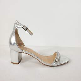 Jewel By Badgley Mischka Silver Metallic Rhinestone Sandal Pump Heels Shoes Size 7.5 B alternative image
