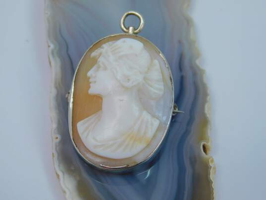 Vintage 18k Yellow Gold Carved Shell Cameo Pendant Brooch 4.3g image number 1