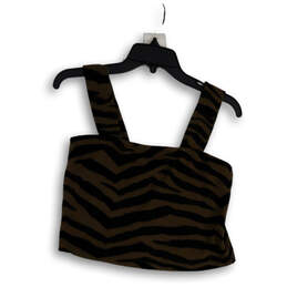 NWT Womens Brown Black Animal Print Sleeveless Wide Strap Cropped Top Sz S