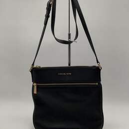 Michael Kors Womens Black Zipper Adjustable Strap Crossbody Bag Purse