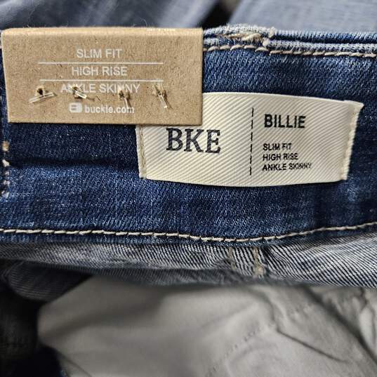 BKE Blue Distressed Denim Slim Fit High Rise Ankle Skinny Jeans image number 5