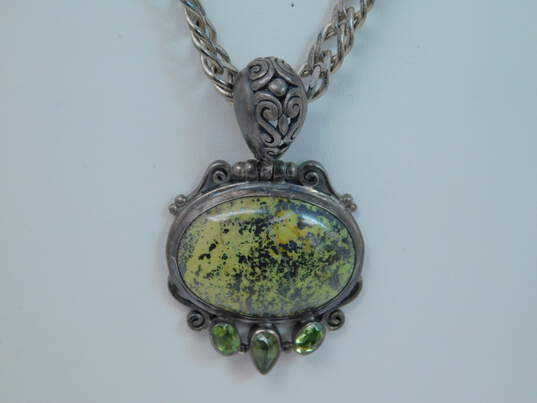 Artisan Sterling Silver Serpentine Peridot Scroll Pendant Necklace 53.8g image number 2