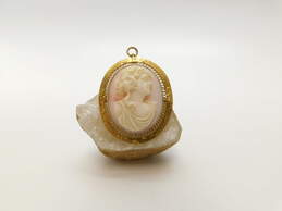 Antique 10K Yellow Gold Carved Shell Cameo Pendant Brooch 6.4g alternative image