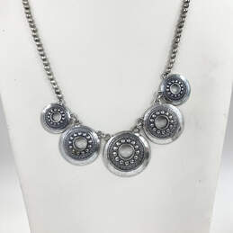 Designer Lucky Brand Silver Tone Beaded Five Discs Boho Statement Necklace