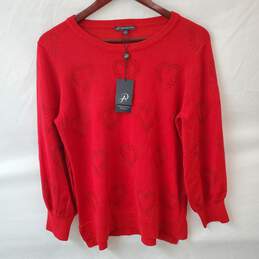 Adrianna Papell Red Rhinestone Hearts Sweater with Tags in Size Medium
