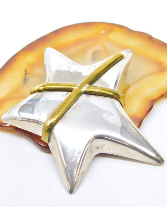 Artisan 925 Chunky Abstract Star Brooch & Ridged Ring 26.1g image number 3