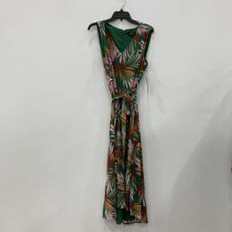 NWT Tahari Womens Multicolor Tropical V-Neck Sleeveless Long A-Line Dress Sz 12