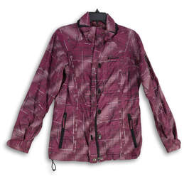 Womens Purple Plaid Mock Neck Long Sleeve Full-Zip Jacket Size Small