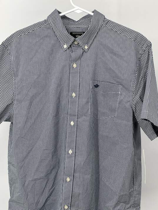 Mens Blue White Plaid Classic Fit Collared Button Up Shirt Sz L T-0528908-C image number 2