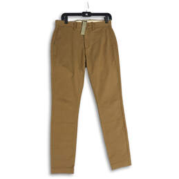 NWT Mens Dark Khaki Flat Front Slash Pocket Straight Leg Chino Pants Size 30X32
