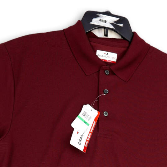 NWT Mens Red Spread Collar Short Sleeve Button Front Polo Shirt Size Large image number 3