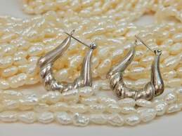 Sterling Silver Rice Pearl Necklaces & Shrimp Hoop Earrings 228.6g alternative image