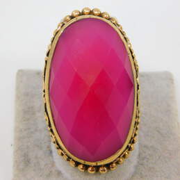Sajen Brass Dyed Pink Quartz Faceted Oval Scrolled Chunky Statement Ring 18.6g alternative image