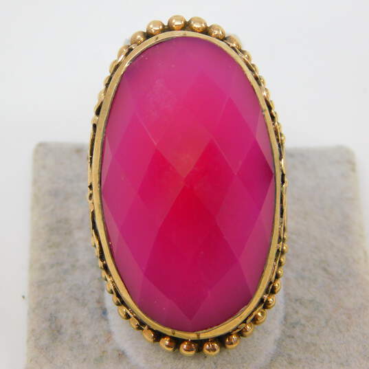 Sajen Brass Dyed Pink Quartz Faceted Oval Scrolled Chunky Statement Ring 18.6g image number 2