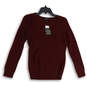 NWT Womens Maroon Knitted Long Sleeve V-Neck Pullover Sweater Size Small image number 1
