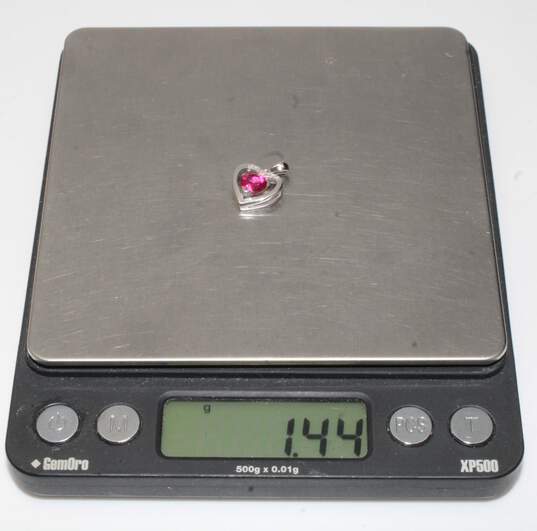10K White Gold Moissanite Accent Lab Created Ruby Heart Pendant - 1.44g image number 4