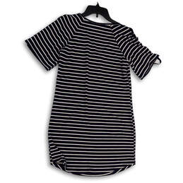 NWT Womens Black White Striped V-Neck Short Sleeve Shift Dress Sz S alternative image