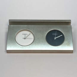 Designer Fossil Silver-Tone Round Dial Flat Base Decorative Dual Desk Watch
