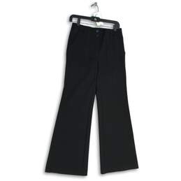 Anthropologie Womens Black Flat Front Stretch Pockets Wide Leg Dress Pants Sz 2
