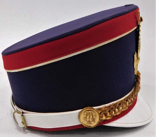 Vintage Bayly & Son Bayl-Stron Navy Blue & Red Marching Band Uniform Hat image number 4