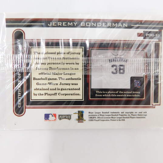 Factory Sealed 2003 Jeremy Bonderman Playoff Piece of the Game Autograph/Game worn Jersey Detroit Tigers image number 3