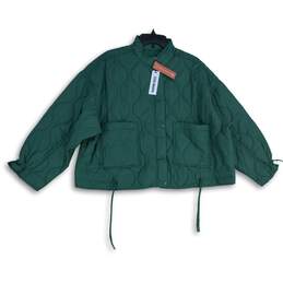 NWT Steve Madden Womens Green Mock Neck Full-Zip Cropped Puffer Jacket Sz M