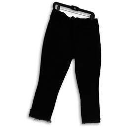 Womens Black Pockets Dark Wash Denim Pull-On Straight Leg Cropped Jeans 14 alternative image