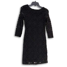 NWT Womens Black Lace Floral 3/4 Sleeve Round Neck Shift Dress Size XS alternative image