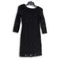 NWT Womens Black Lace Floral 3/4 Sleeve Round Neck Shift Dress Size XS image number 2