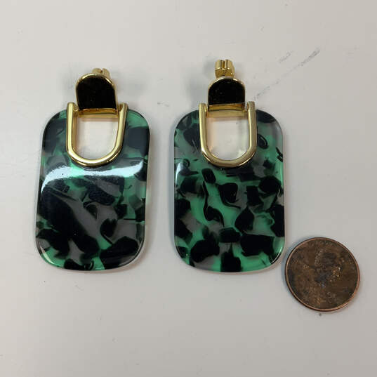 Designer Kate Spade Gold-Tone Green Black Artistic Classic Drop Earrings image number 2
