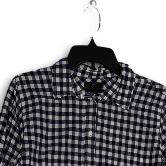 Womens Blue White Check Collared Long Sleeve Button-Up Shirt Size 8 image number 3