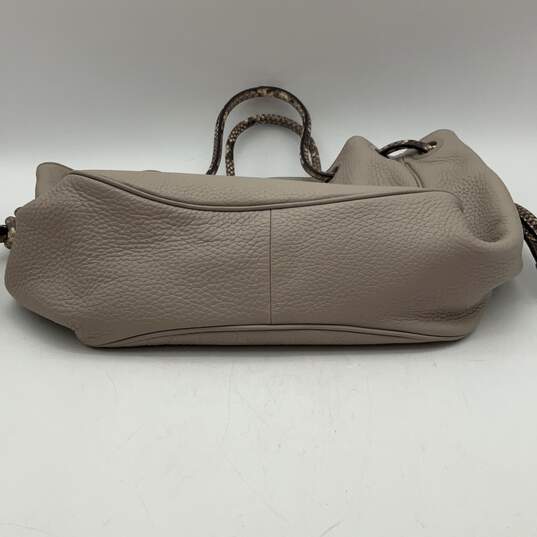 Womens Gray Leather Inner Zipper Pocket Drawstring Bucket Handbag Purse image number 4
