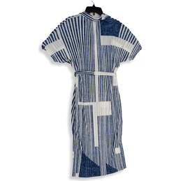 Womens Blue White Striped Short Sleeve Tie Waist Maxi Dress Size Large alternative image