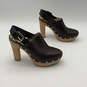 Womens Beatrice Black Leather Round Toe Platform Slingback Mule Heels Size 7.5 image number 1