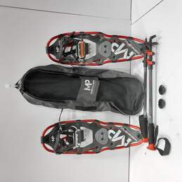 Unisex Red Snowshoes Red Metal w/ Ski Poles In Bag