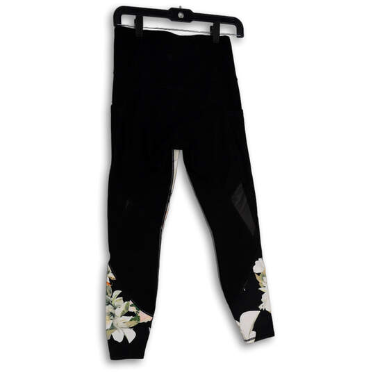 Womens Black Floral Elastic Waist Pull-On Compression Ankle Leggings Size S image number 2