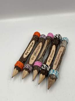 Lot Of 5 Pencils Bark Wood Natural Carved W/ Labels Affirmaions W-0526937-J