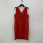 NWT Womens Red Sleeveless V-Neck Back Zip Fancy Sheath Dress Size 12 image number 2