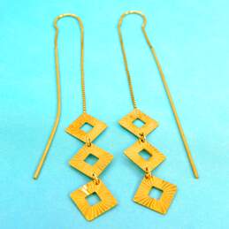 14K Yellow Gold Geometric Square Ear Threader 2.8g