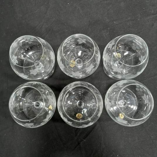 6 Vtg. Crystal Etched Brandy Glasses image number 3