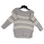 Womens Gray Striped Long Sleeve Round Neck Pullover Sweater Size Small image number 2