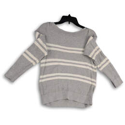 Womens Gray Striped Long Sleeve Round Neck Pullover Sweater Size Small alternative image