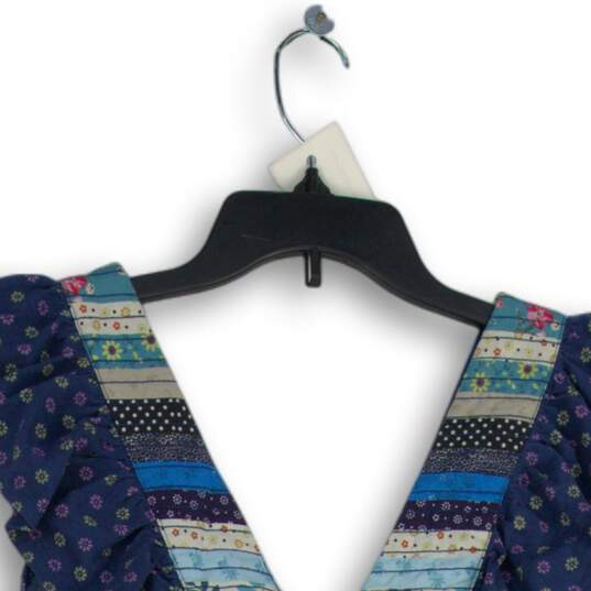 NWT Anthropologie Womens Multicolor Patchwork Ruffled V-Neck Blouse Top Size M image number 4