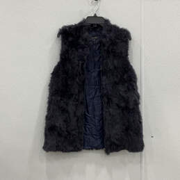 Womens Blue Purple Sleeveless Collared Full-Zip Faux Fur Angora Vest Sz S/M