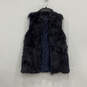Womens Blue Purple Sleeveless Collared Full-Zip Faux Fur Angora Vest Sz S/M image number 1